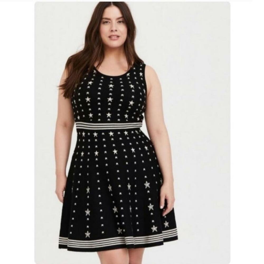 Torrid Black Gold and White Star Sweater Dress